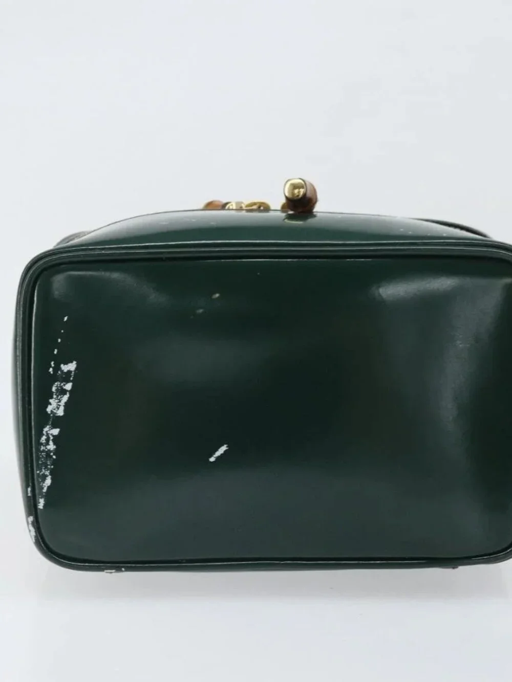 GUCCI Bamboo Vanity Pouch Patent leather Green Gold 032 1956 0151 Auth 171655